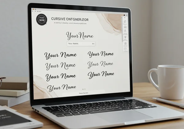 Laptop screen showing a cursive font generator tool.