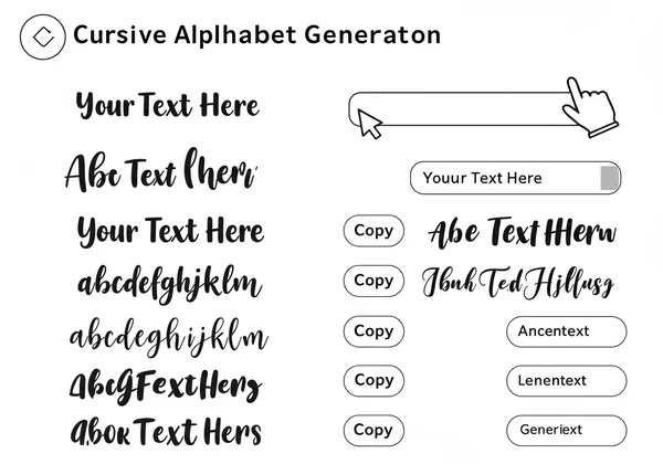 Cursive alphabet generator website interface for text