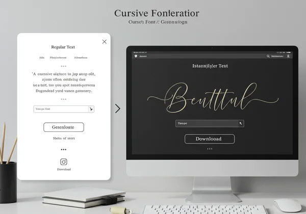 Cursive font generator tool transforming text on a screen
