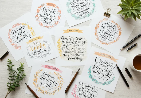 Assortment of beautifully written cursive inspirational quotes