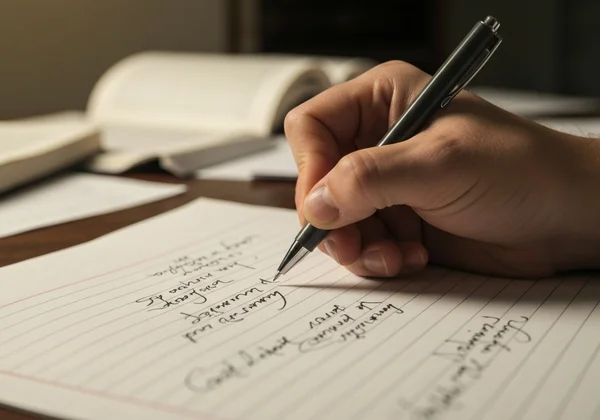Left-handed person struggling with smudged cursive writing