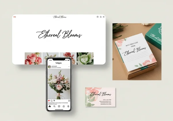 Cursive typography on various brand items