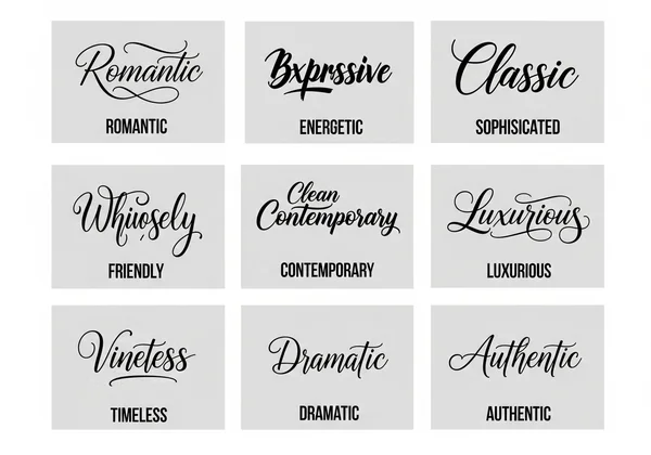 Examples of diverse cursive font styles